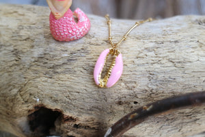 Children's pink cowrie shell gold necklace