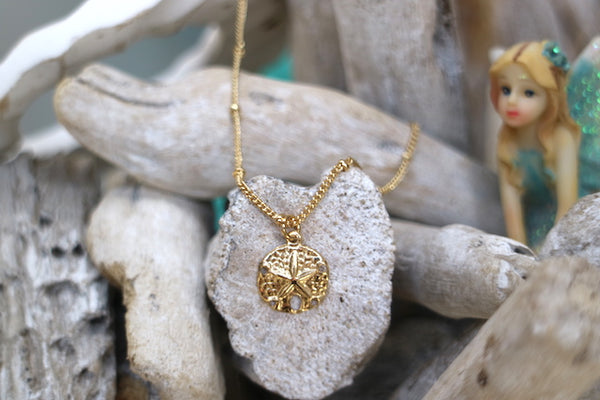 Load image into Gallery viewer, Children&#39;s 14k gold filled sand dollar shell necklace
