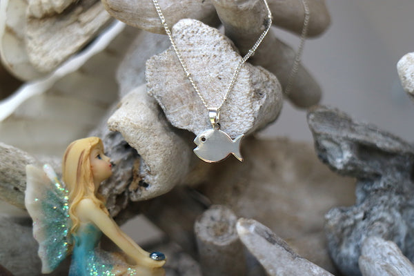 Load image into Gallery viewer, Children&#39;s rhodium plated (silver) fish necklace
