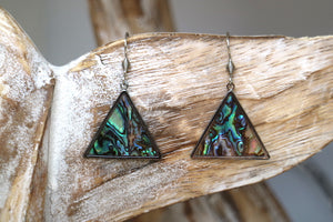 Stainless steel abalone shell triangle earrings