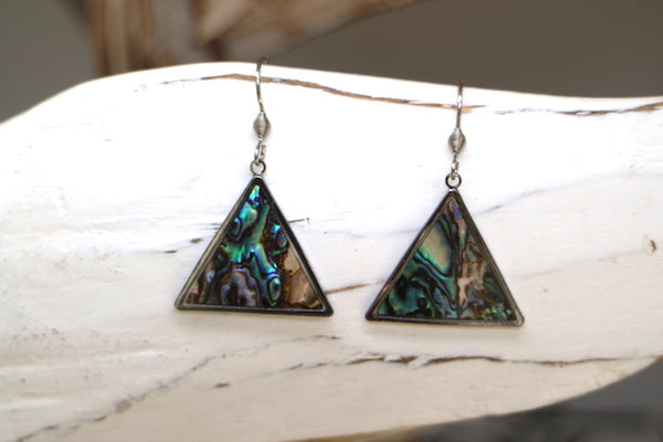 Load image into Gallery viewer, Stainless steel abalone shell triangle earrings
