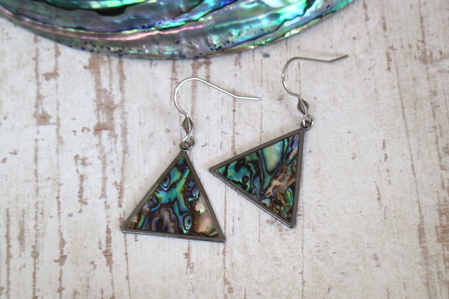 Stainless steel abalone shell triangle earrings