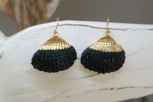 Black and gold cockle shell earrings