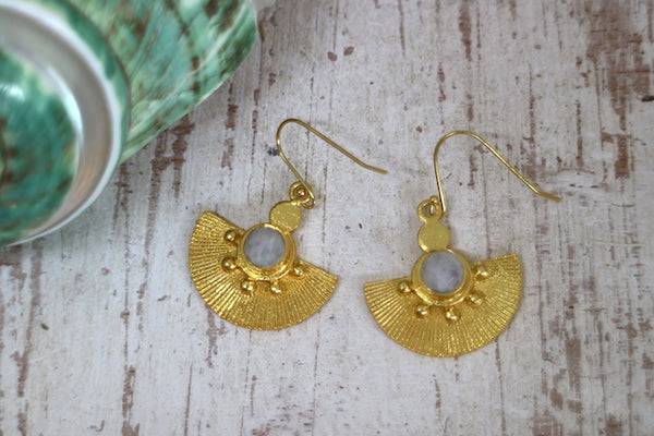 Load image into Gallery viewer, Moonstone bohemian gold earrings
