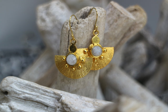 Moonstone bohemian gold earrings