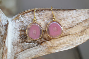Pink agate gold earrings