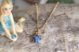 Children's blue spot jasper gemstone star gold necklace