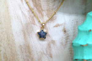 Children's blue spot jasper gemstone star gold necklace