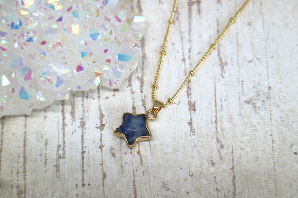 Load image into Gallery viewer, Children&#39;s blue spot jasper gemstone star gold necklace
