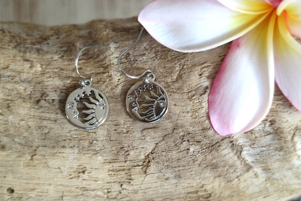 Load image into Gallery viewer, Rhodium silver sun and moon bohemian earrings
