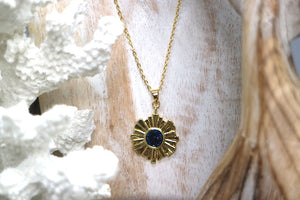Blue druzy agate gold necklace