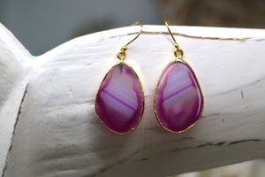 Pink agate gemstone gold earrings