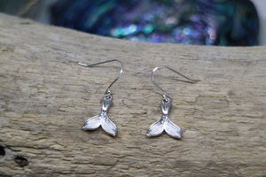 Rhodium silver whale tail earrings