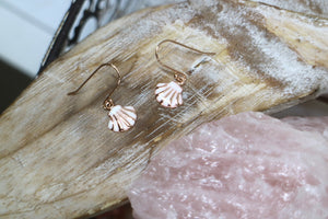Children's rose gold and white shell earrings