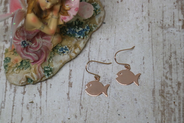Children's rose gold fish earrings