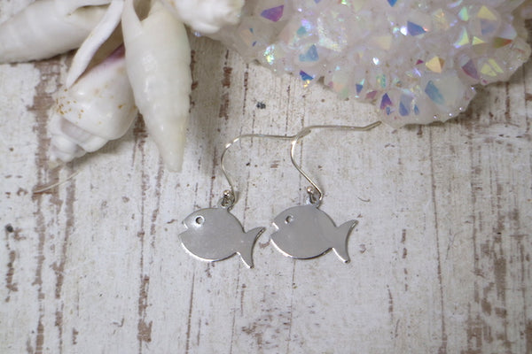 Load image into Gallery viewer, Children&#39;s rhodium silver fish earrings
