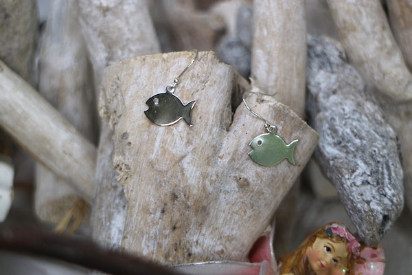 Load image into Gallery viewer, Children&#39;s rhodium silver fish earrings
