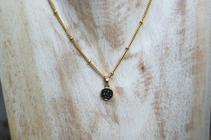 Black druzy quartz gold necklace