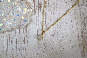 White druzy quartz gold necklace