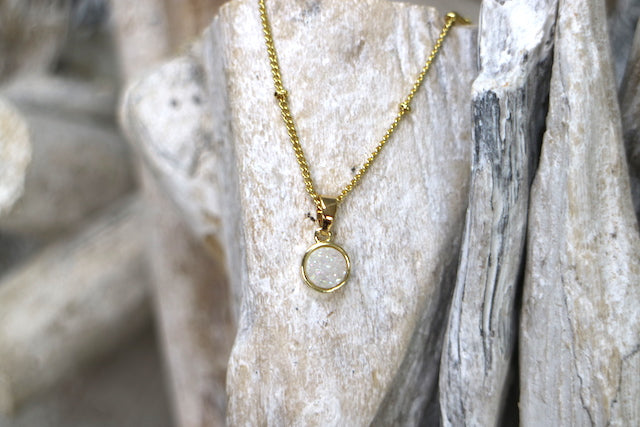 White druzy quartz gold necklace