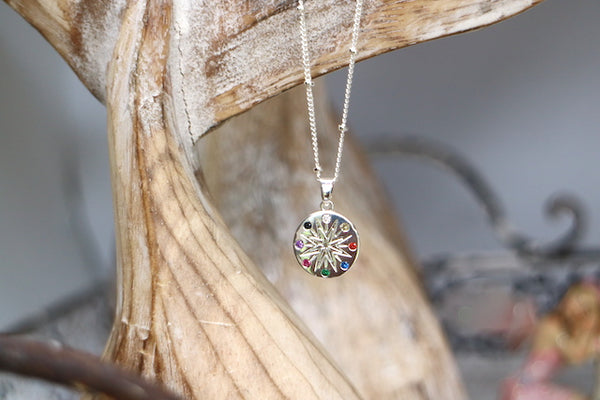 Load image into Gallery viewer, Children&#39;s silver mutli coloured cubic zirconia necklace
