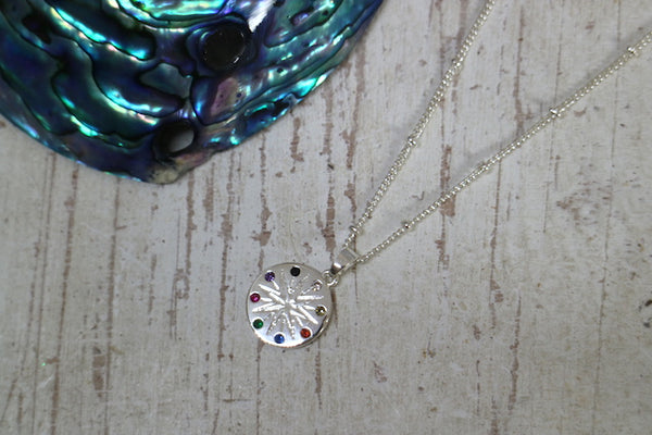Load image into Gallery viewer, Children&#39;s silver mutli coloured cubic zirconia necklace
