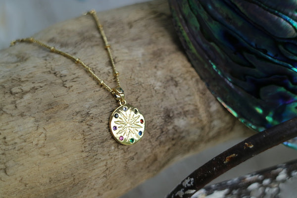 Load image into Gallery viewer, Children&#39;s gold mutli coloured cubic zirconia necklace
