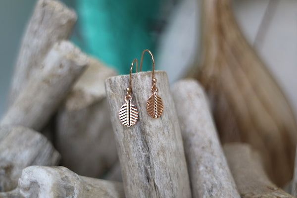 Load image into Gallery viewer, Rose gold leaf earrings
