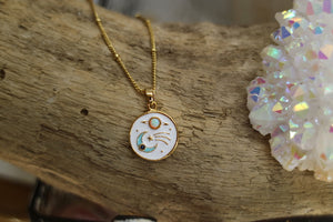 Children's moon, planet and stars gold necklace with opal and cubic zirconia