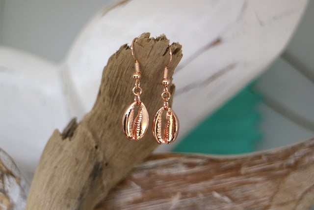 Rose gold cowrie shell earrings