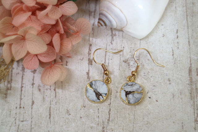 White howlite gemstone gold earrings