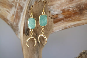 Amazonite gemstone gold moon earrings