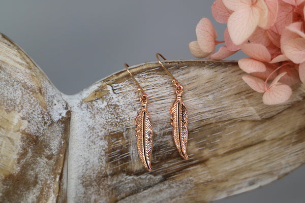 Load image into Gallery viewer, Rose gold feather earrings
