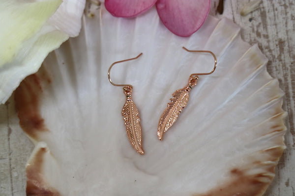 Load image into Gallery viewer, Rose gold feather earrings
