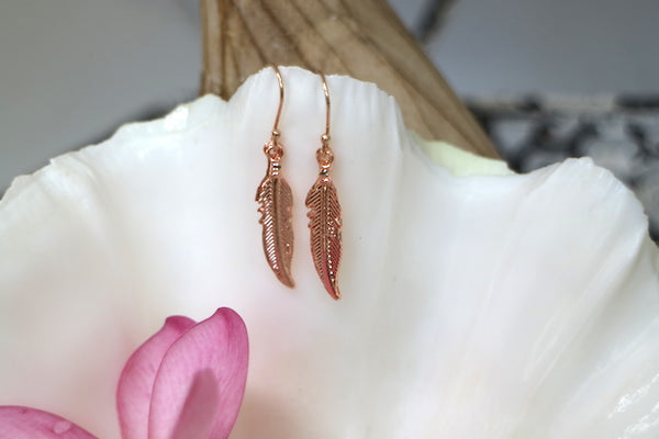 Load image into Gallery viewer, Rose gold feather earrings
