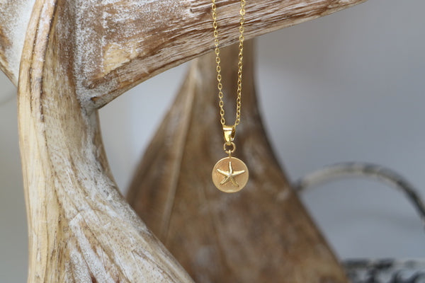 Load image into Gallery viewer, Gold starfish coin necklace
