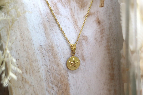 Load image into Gallery viewer, Gold starfish coin necklace
