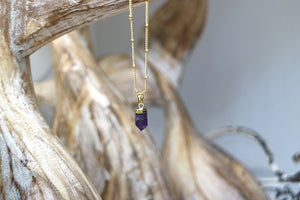 Amethyst crystal point gold necklace