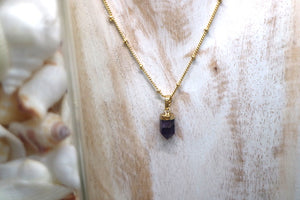 Amethyst crystal point gold necklace
