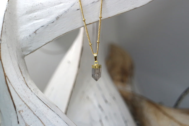 Smoky Quartz crystal point gold necklace