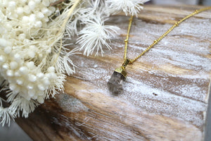 Smoky Quartz crystal point gold necklace