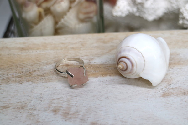 Load image into Gallery viewer, Sterling silver rose quartz raw stone ring
