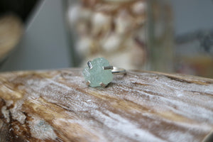 Sterling silver aquamarine raw gemstone claw ring