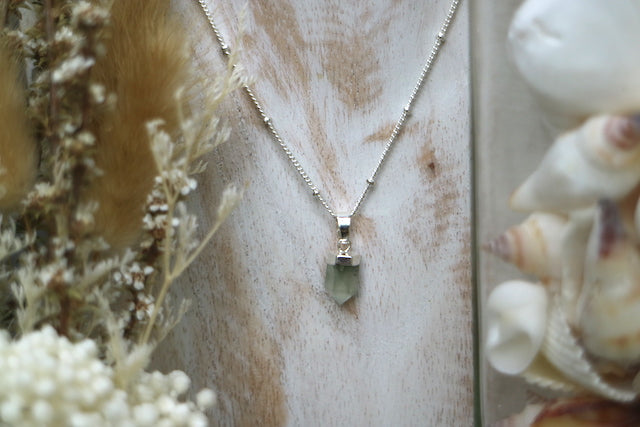 Fluorite crystal point silver necklace