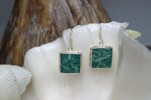 Amazonite gemstone square cute sterling silver earrings