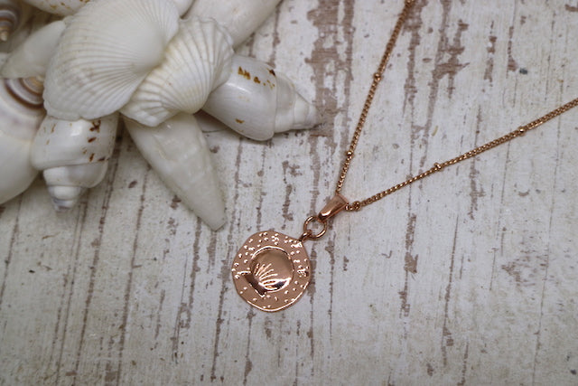 Rose gold shell coin pendant necklace