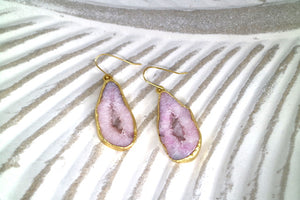Pink goede druzy agate gold earrings