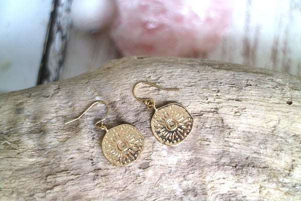 Load image into Gallery viewer, Gold coin bohemian sun earrings
