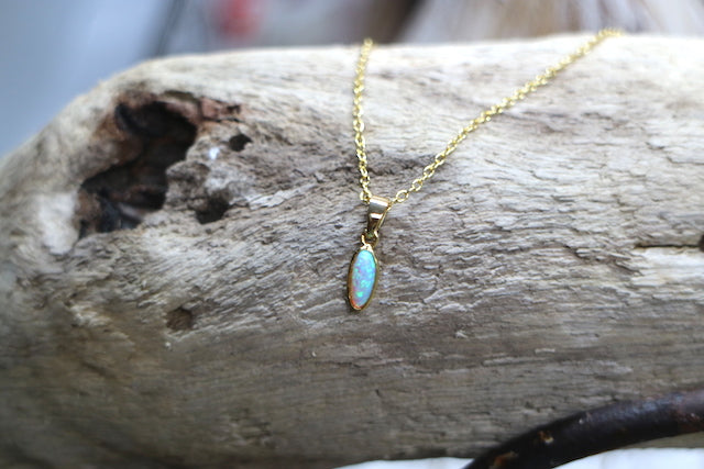 Blue opal gold necklace