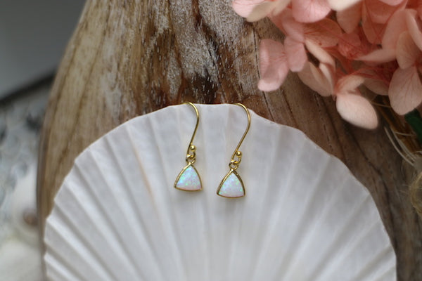 Load image into Gallery viewer, White opal gold triangle earrings
